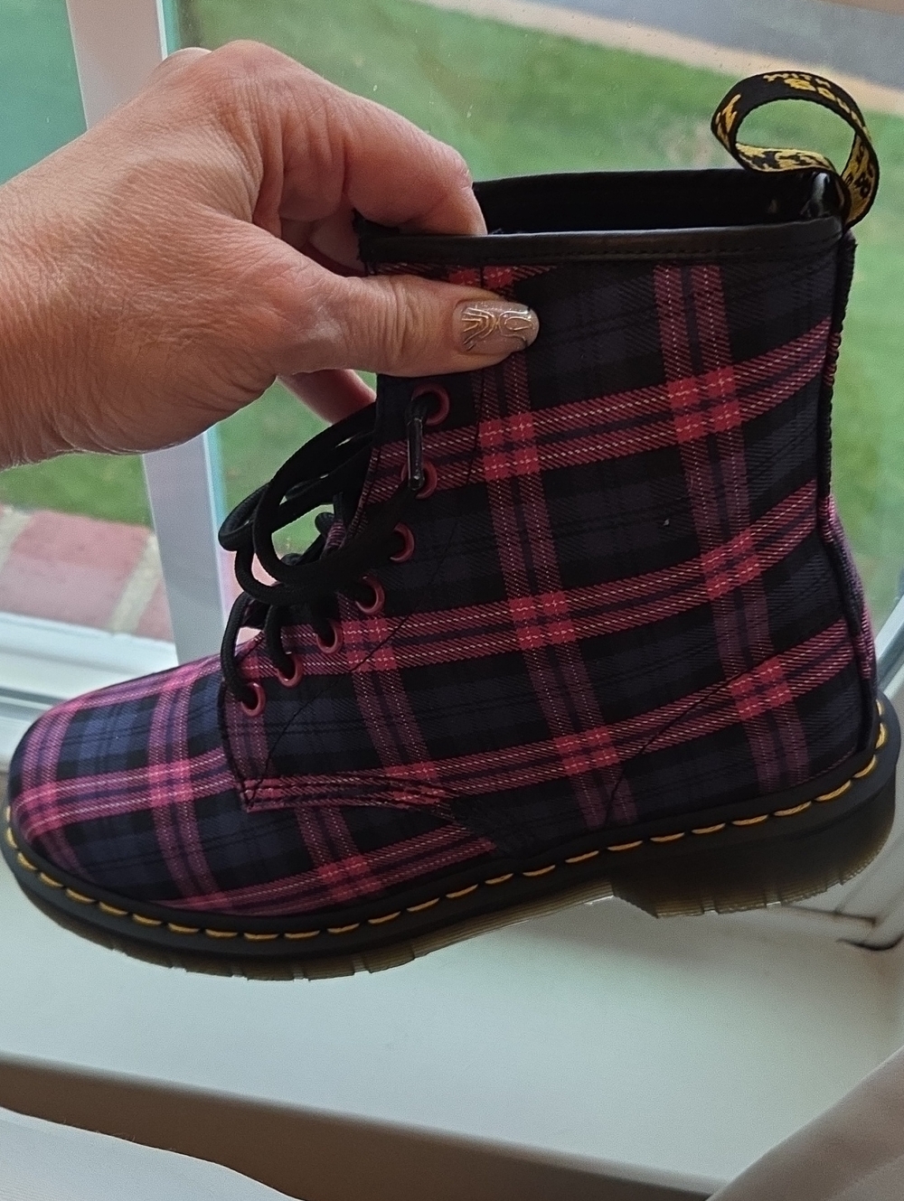 Dr Martens Pink Blue Plaid Boots US9